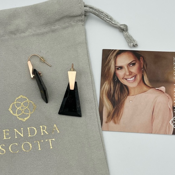 Kendra Scott Collins Small Drop Earrings - Rose Gold + Black Stone - Picture 2 of 3
